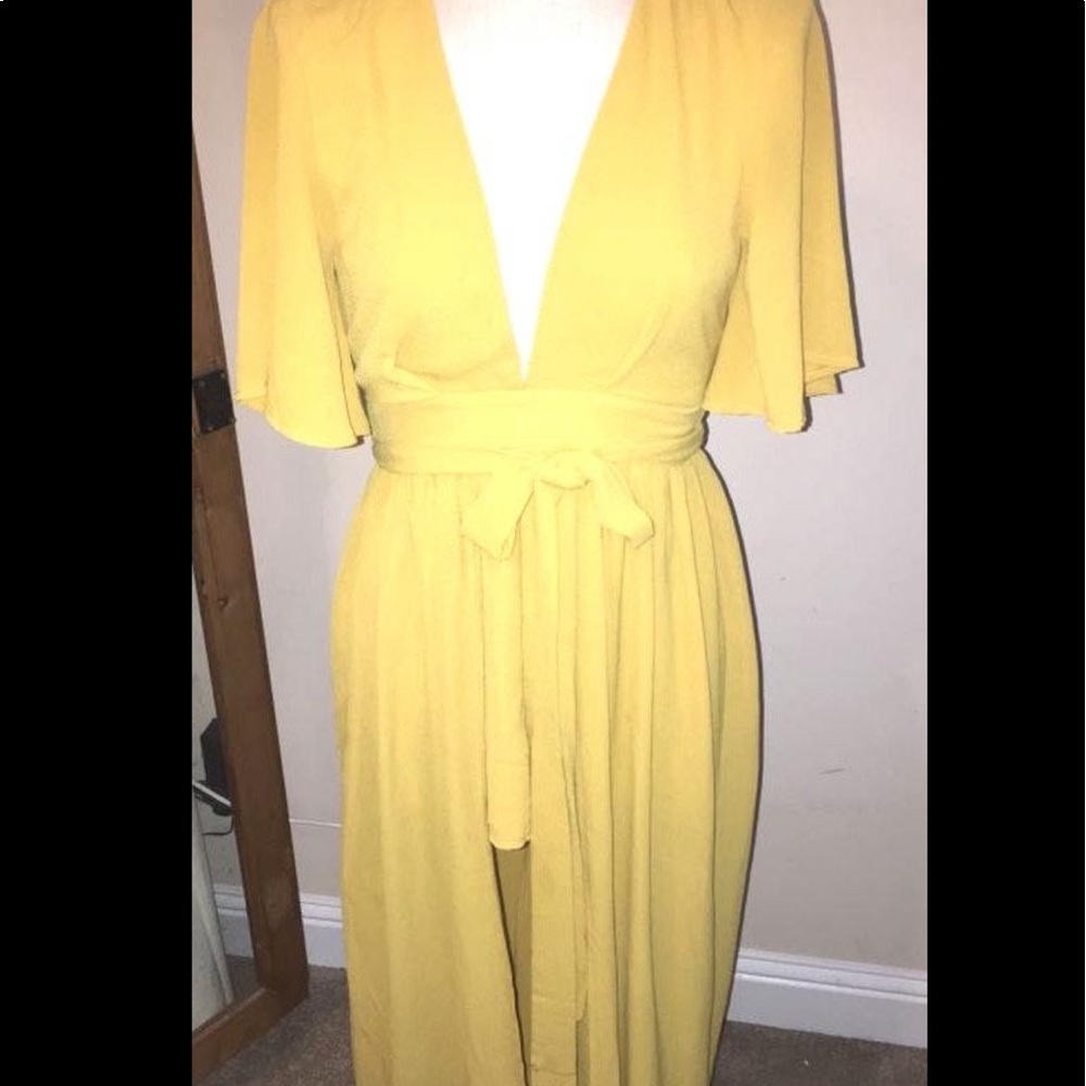 Mustard color romper with overskirt